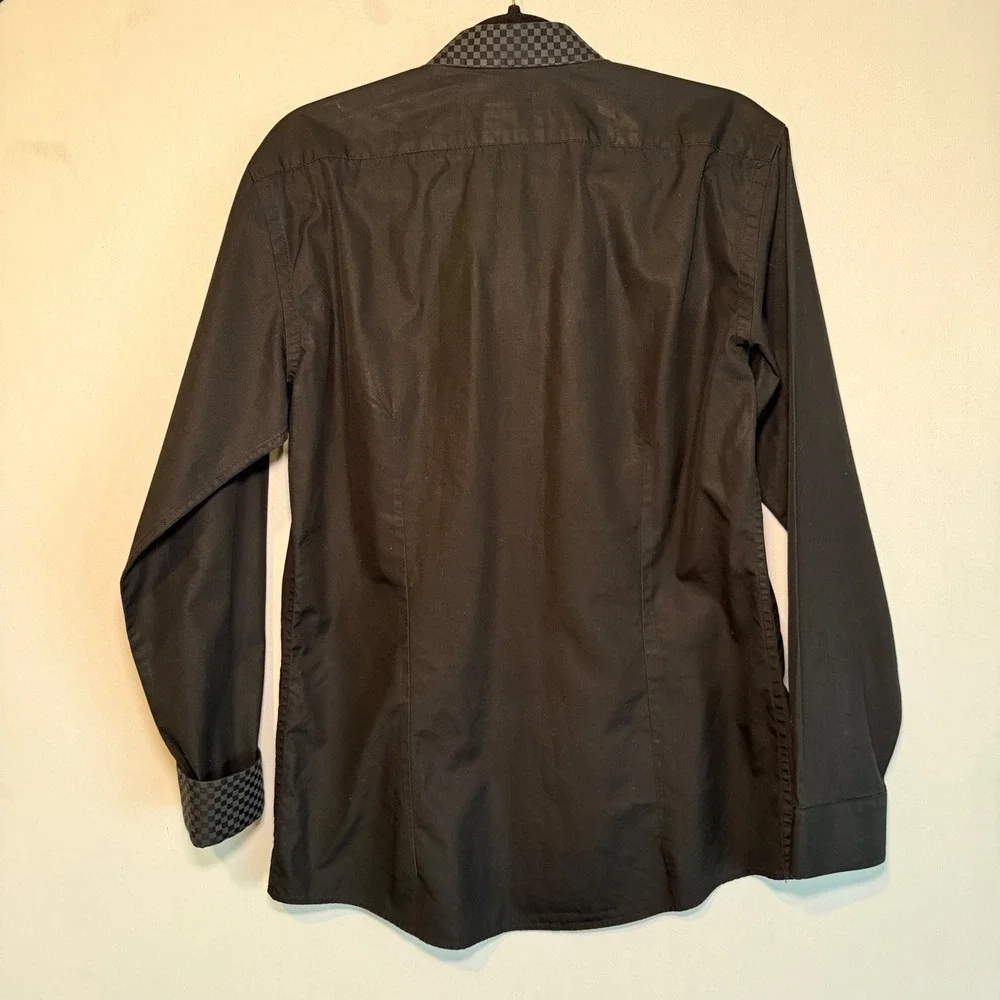 Master Cut Thomas Mason Shirt Mens XL Black Italian Fabric Checkered Trim Luxury